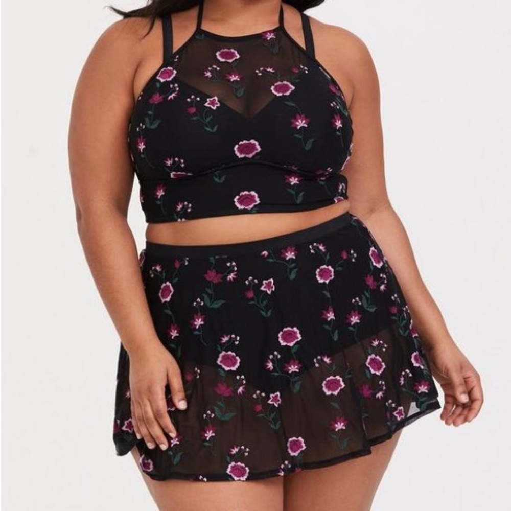 Black Floral High Neck Bikini Top